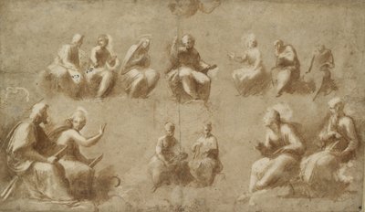 Christus en de heiligen in glorie door Raffaello Sanzio Raphael